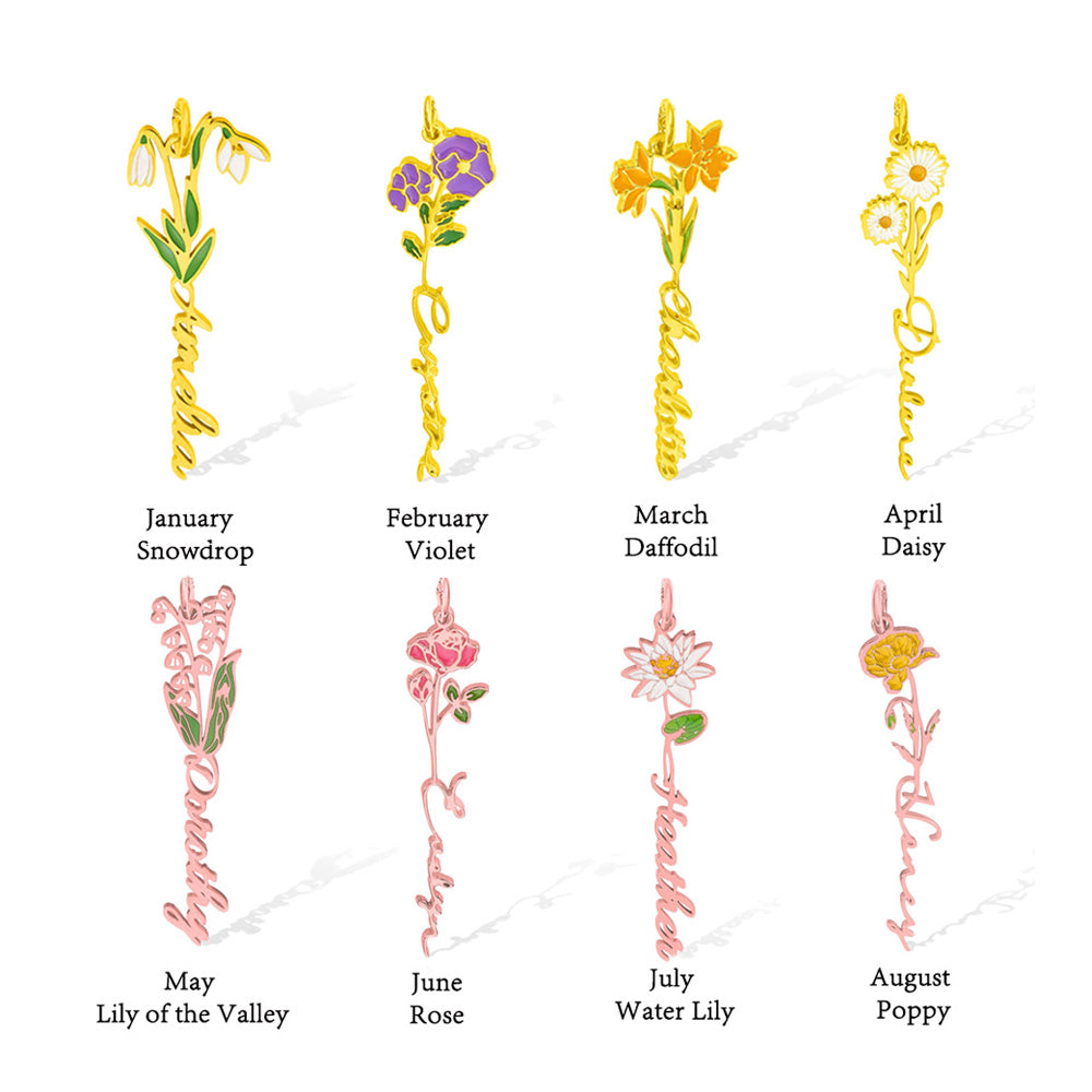 Custom Birth Flower Name Necklace