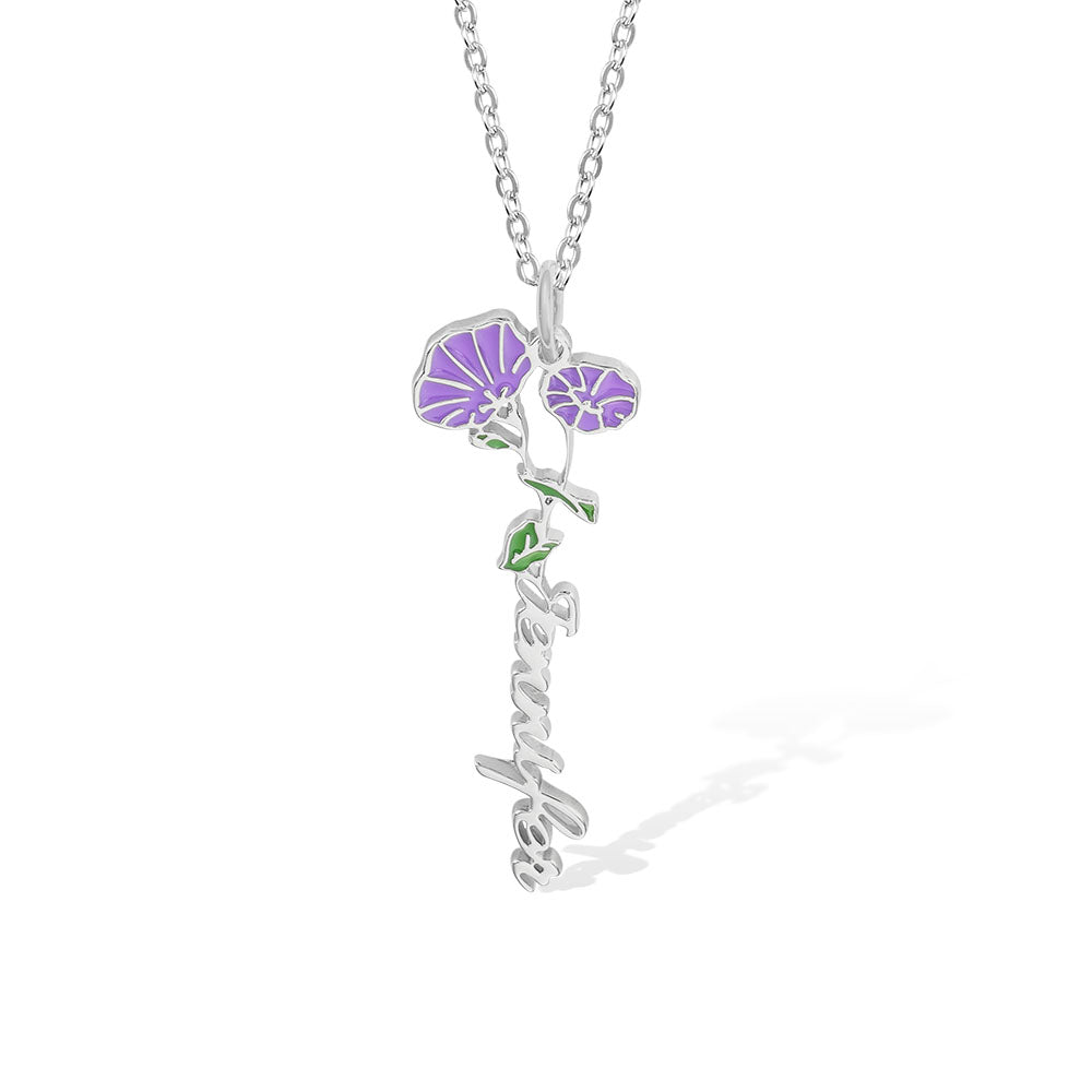 Custom Birth Flower Name Necklace