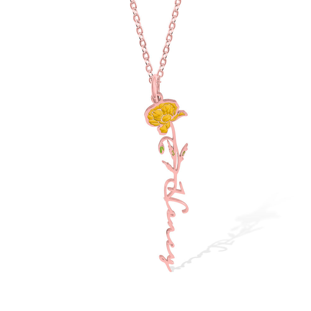 Custom Birth Flower Name Necklace