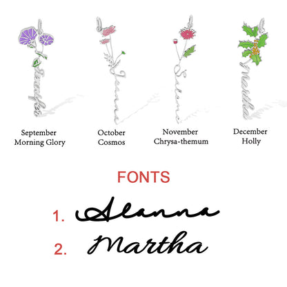 Custom Birth Flower Name Necklace