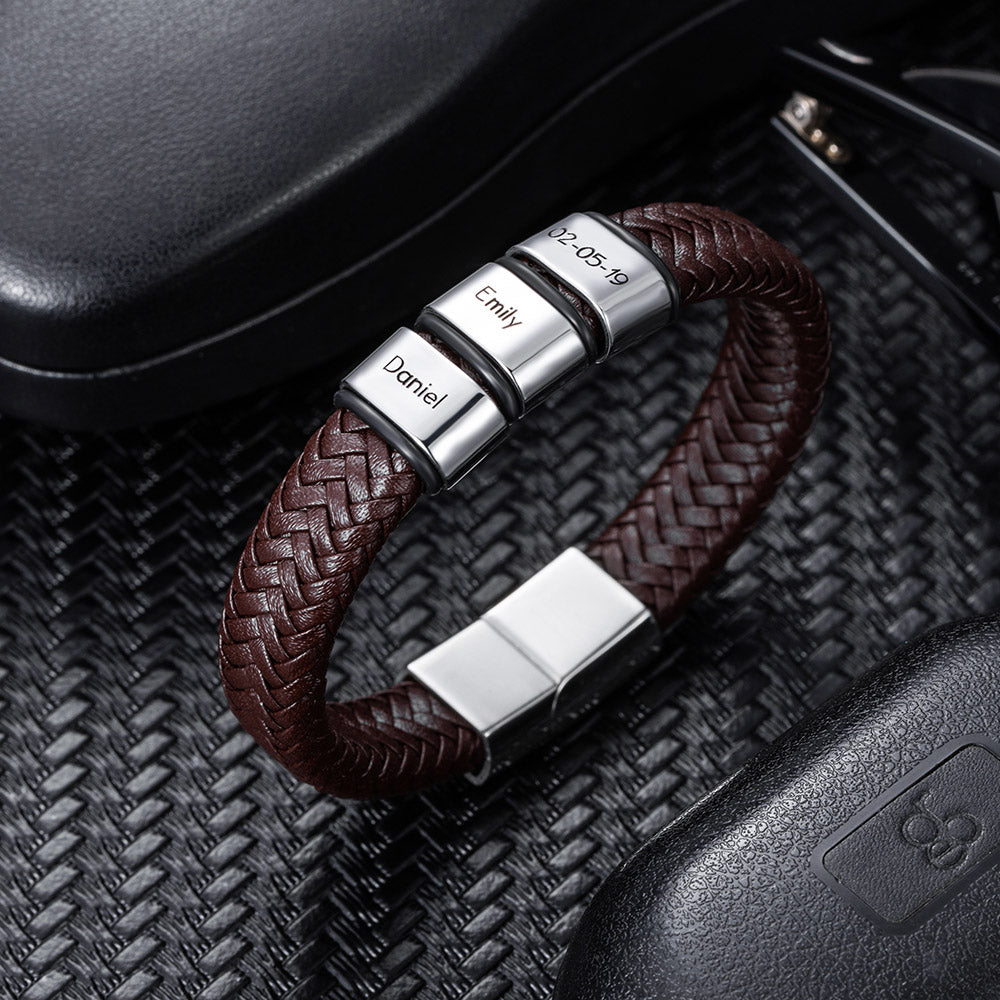 Men’s Custom Beaded Leather Bracelet – Personalized Gift