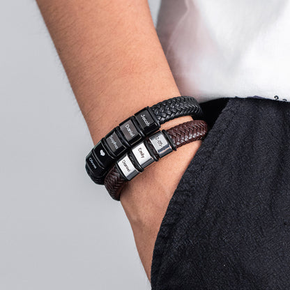Men’s Custom Beaded Leather Bracelet – Personalized Gift