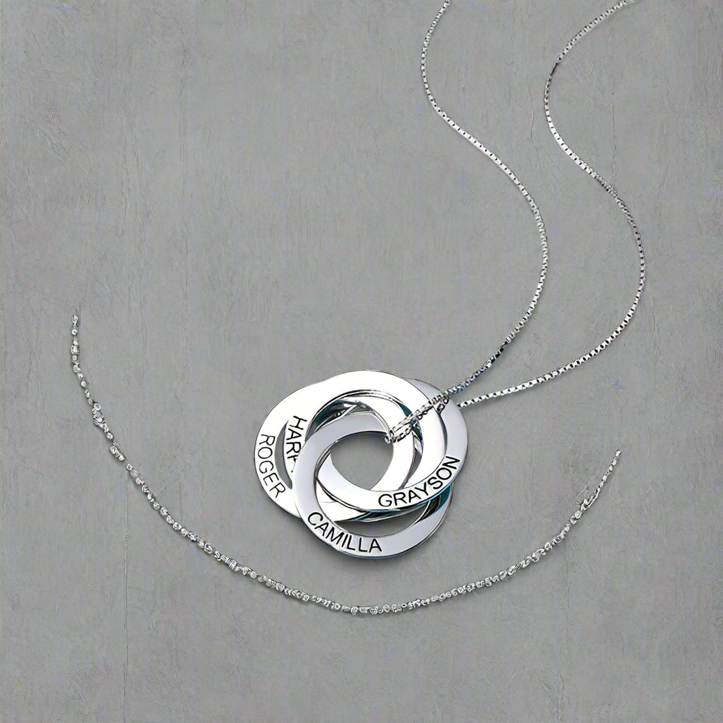 Engraved Russian Ring Necklace Sterling Silver