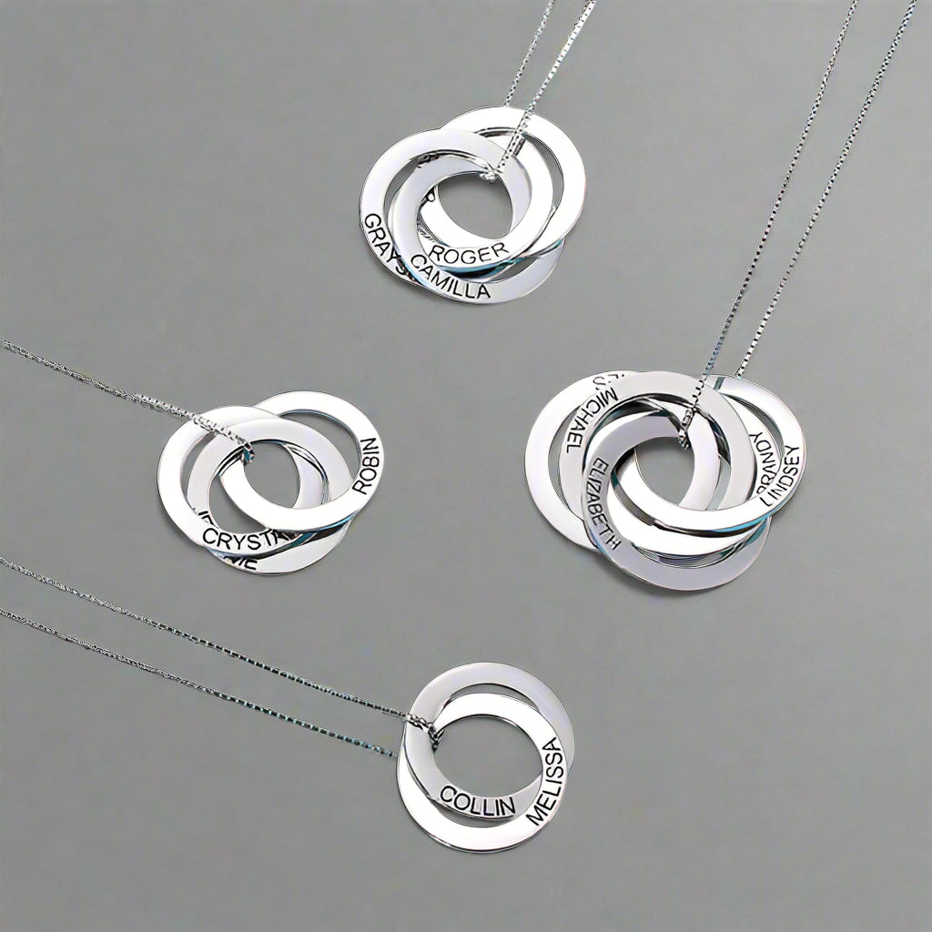 Engraved Russian Ring Necklace Sterling Silver