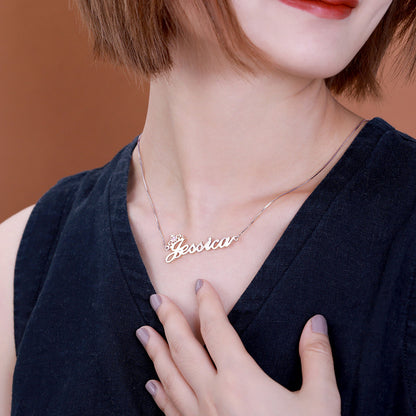 Silver Crown Name Necklace with Birthstone – Custom Jewelry
