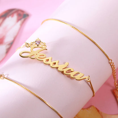 Silver Crown Name Necklace with Birthstone – Custom Jewelry