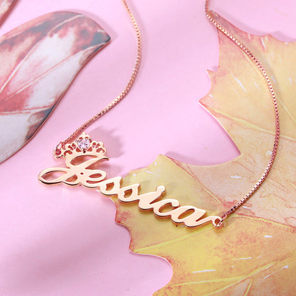 Silver Crown Name Necklace with Birthstone – Custom Jewelry