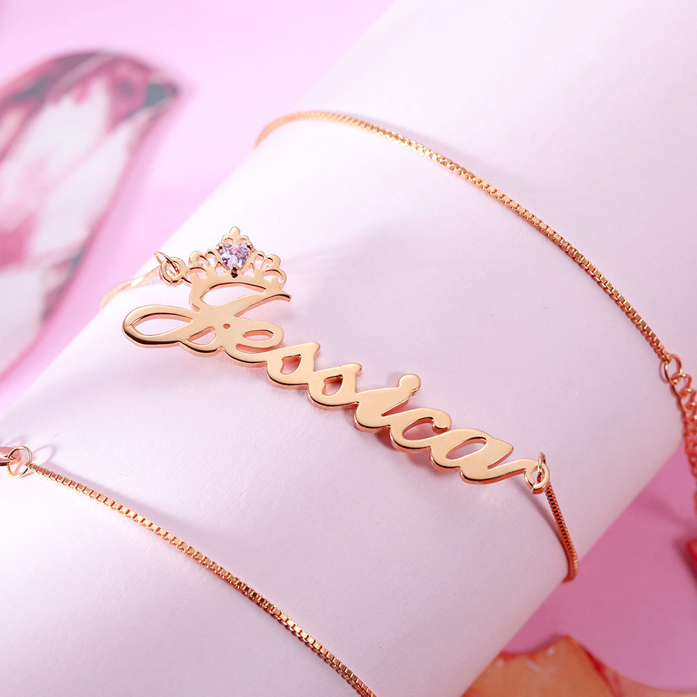 Silver Crown Name Necklace with Birthstone – Custom Jewelry