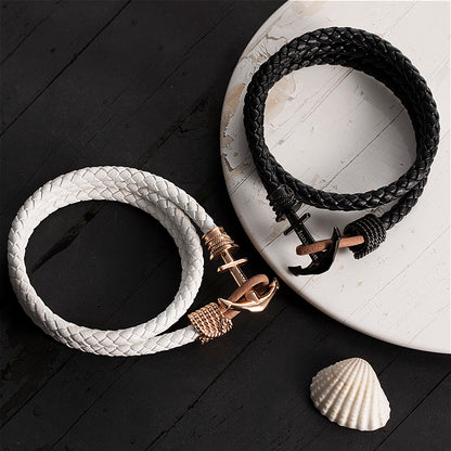 Anchor Leather Bracelet