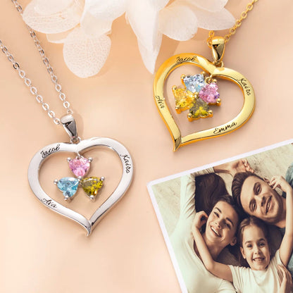 Two Heart Birthstone Necklace – Engraved Name Pendant