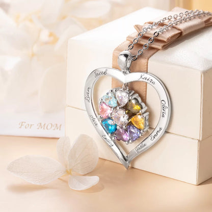 Two Heart Birthstone Necklace – Engraved Name Pendant