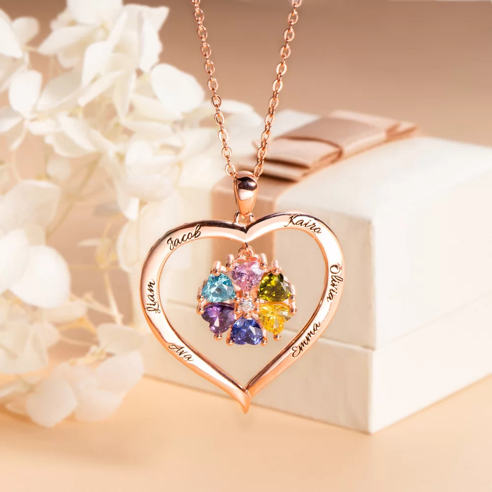 Two Heart Birthstone Necklace – Engraved Name Pendant