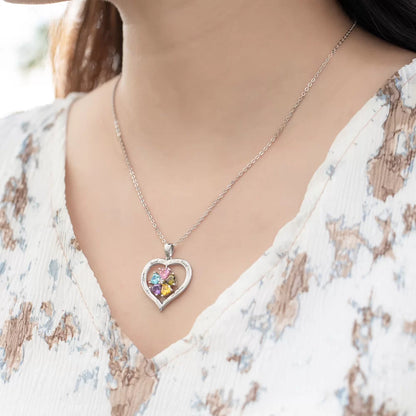 Two Heart Birthstone Necklace – Engraved Name Pendant