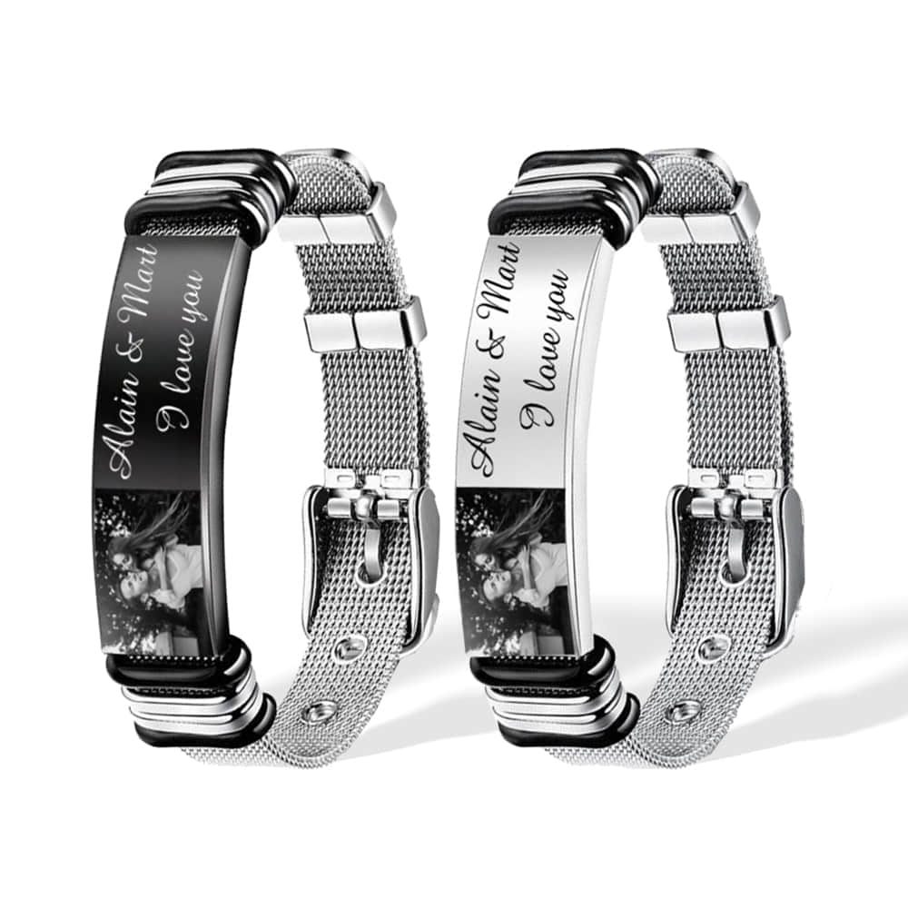 Men’s Photo ID Bracelet – Personalized Engraved Bar