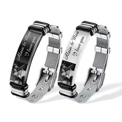 Men’s Photo ID Bracelet – Personalized Engraved Bar