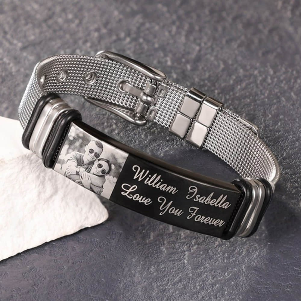 Men’s Photo ID Bracelet – Personalized Engraved Bar