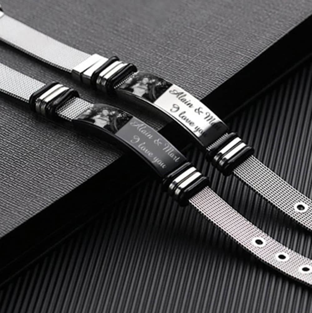 Men’s Photo ID Bracelet – Personalized Engraved Bar
