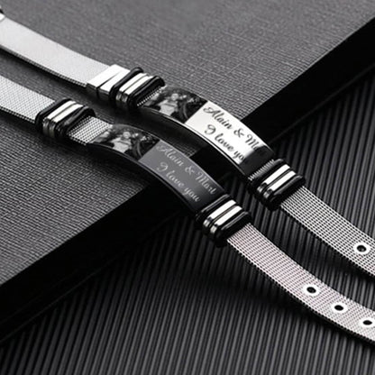 Men’s Photo ID Bracelet – Personalized Engraved Bar