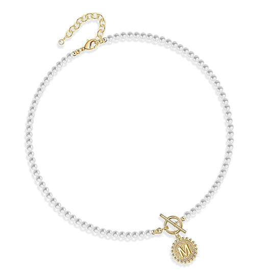 Initial Pearl Coin Necklace – Retro Shell Choker for Women