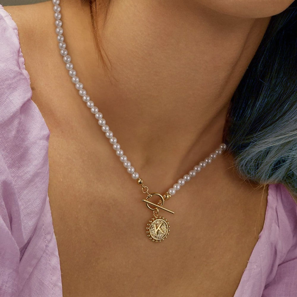 Initial Pearl Coin Necklace – Retro Shell Choker for Women