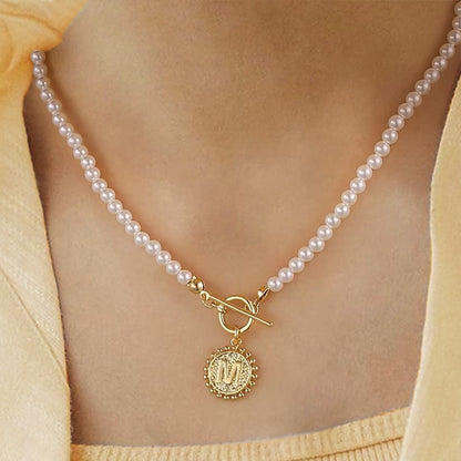 Initial Pearl Coin Necklace – Retro Shell Choker for Women