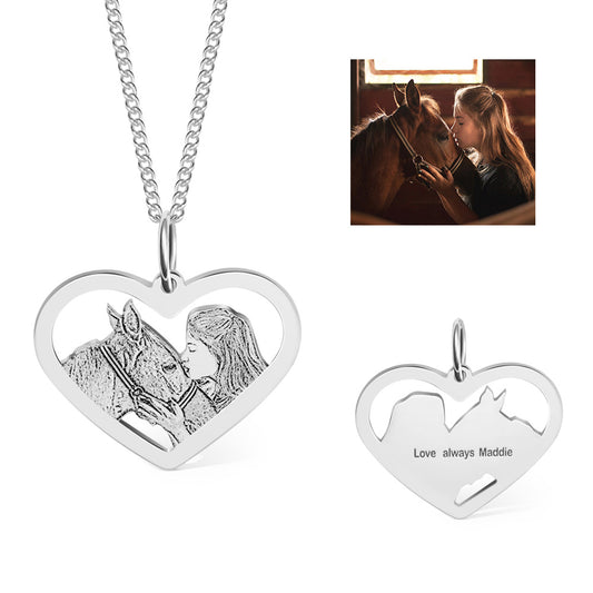 925 Silver Horse Photo Necklace – Custom Gift for Lovers