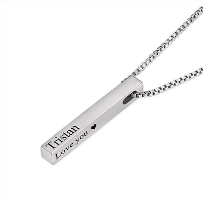 Custom 4-Sided Engraved Bar Necklace – Personalized Gift