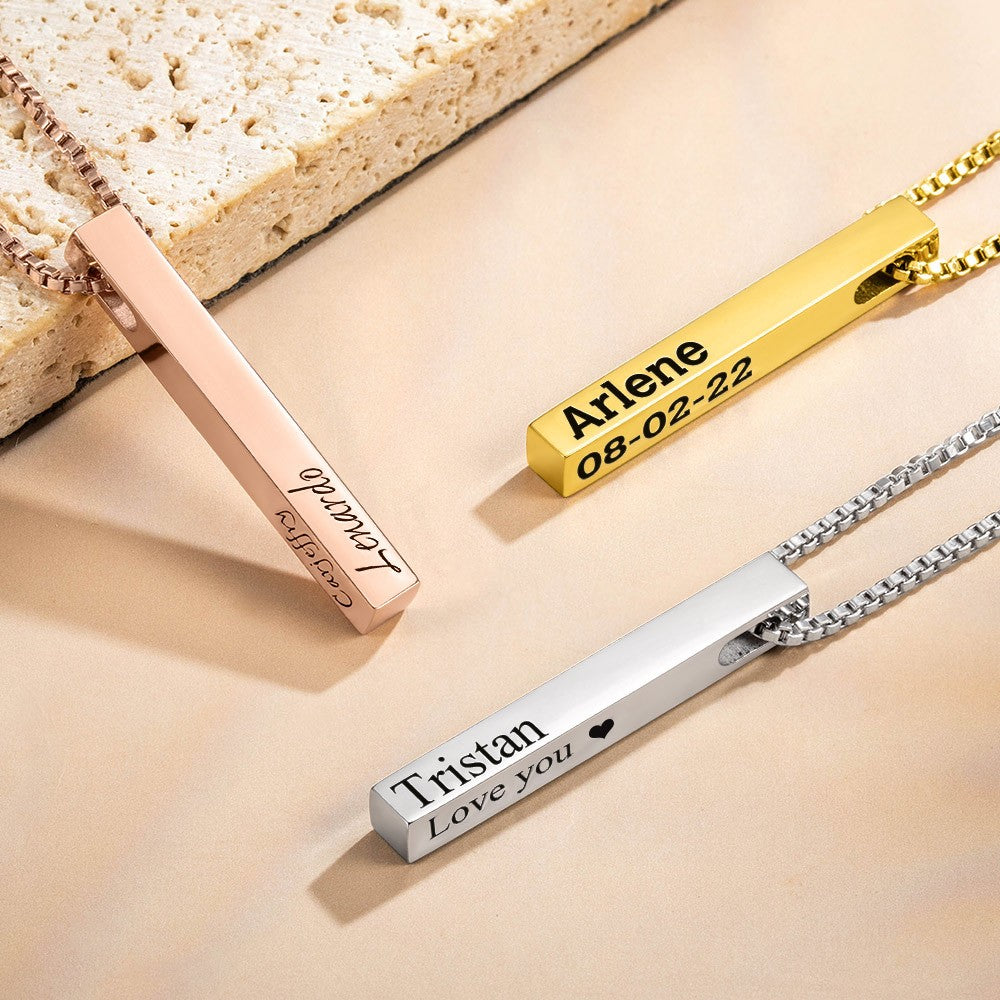 Custom 4-Sided Engraved Bar Necklace – Personalized Gift