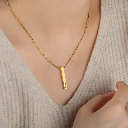 Custom 4-Sided Engraved Bar Necklace – Personalized Gift