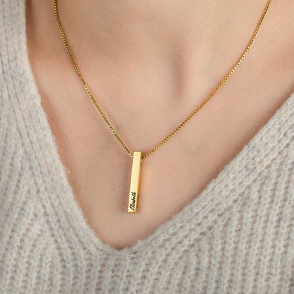 Custom 4-Sided Engraved Bar Necklace – Personalized Gift