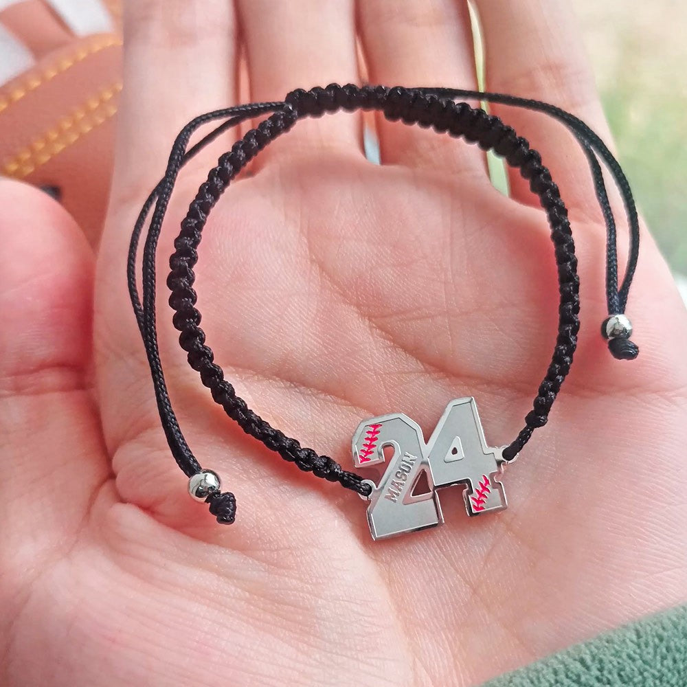 Baseball Name & Number Bracelet – Custom Braided Gift