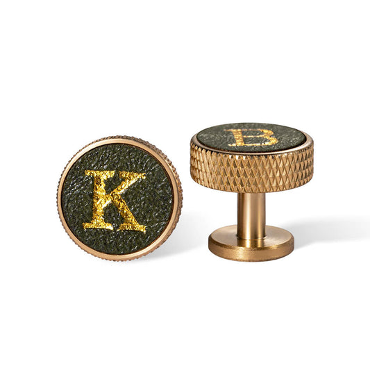 Brass Initial Leather Cufflinks – Monogram Gift for Him