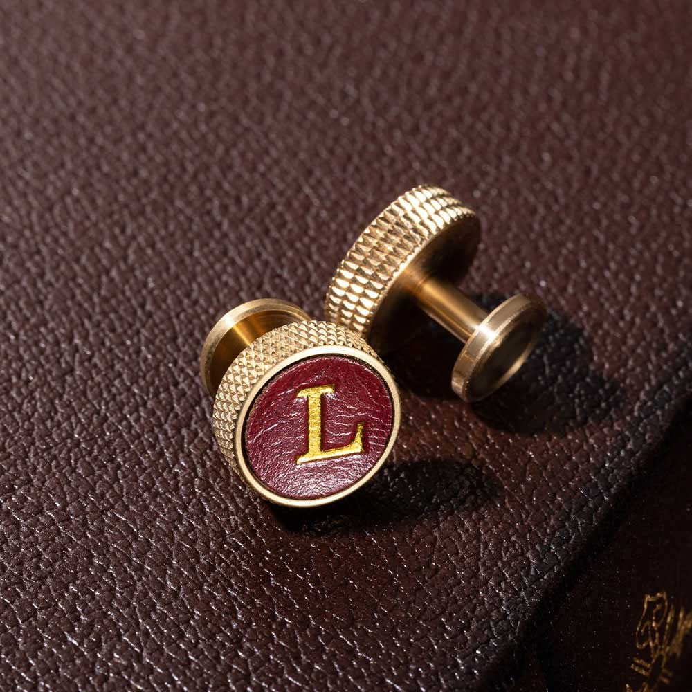 Brass Initial Leather Cufflinks – Monogram Gift for Him