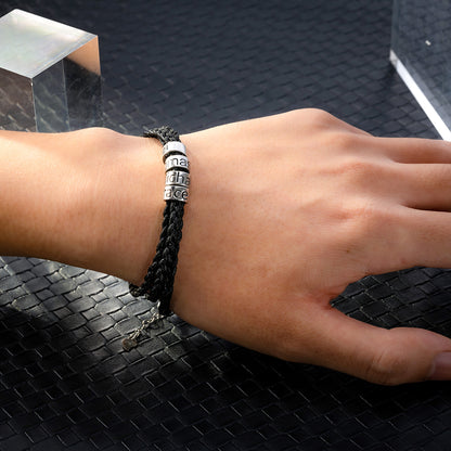 Personalised Silver Beaded Bracelet for Men – Custom Gift