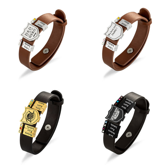 Custom Leather Shield Bracelet – Family Names (1–20)