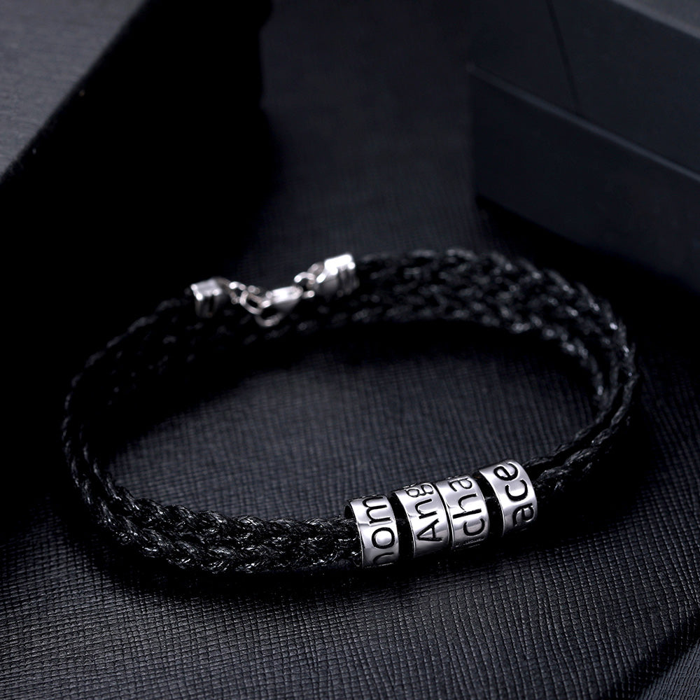 Personalised Silver Beaded Bracelet for Men – Custom Gift