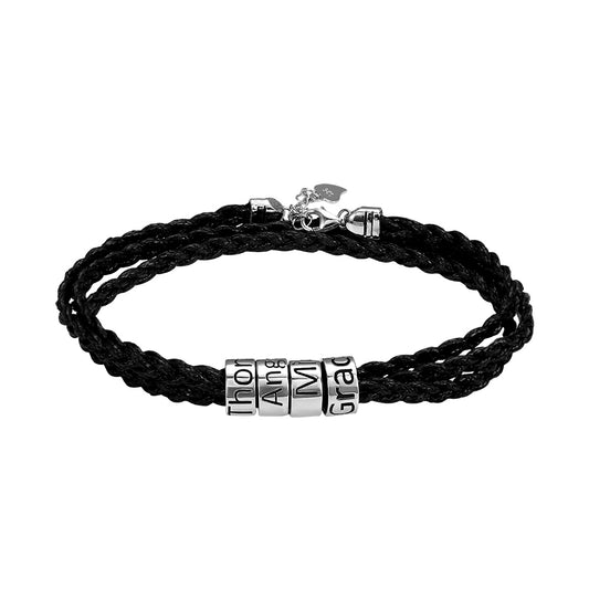 Personalised Silver Beaded Bracelet for Men – Custom Gift