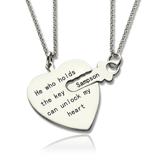 Couples Key & Heart Necklaces Set – Matching Gift