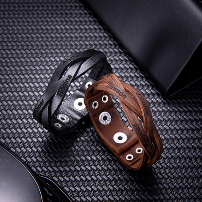 Weaved Leather Text Bracelet – Customizable Gift