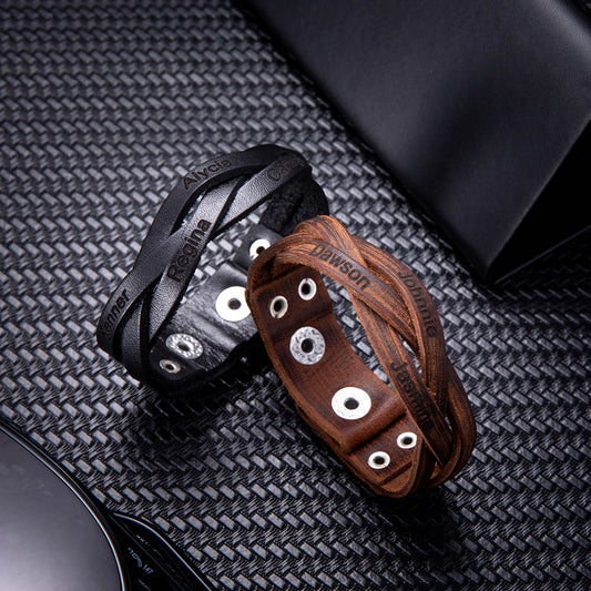 Weaved Leather Text Bracelet – Customizable Gift