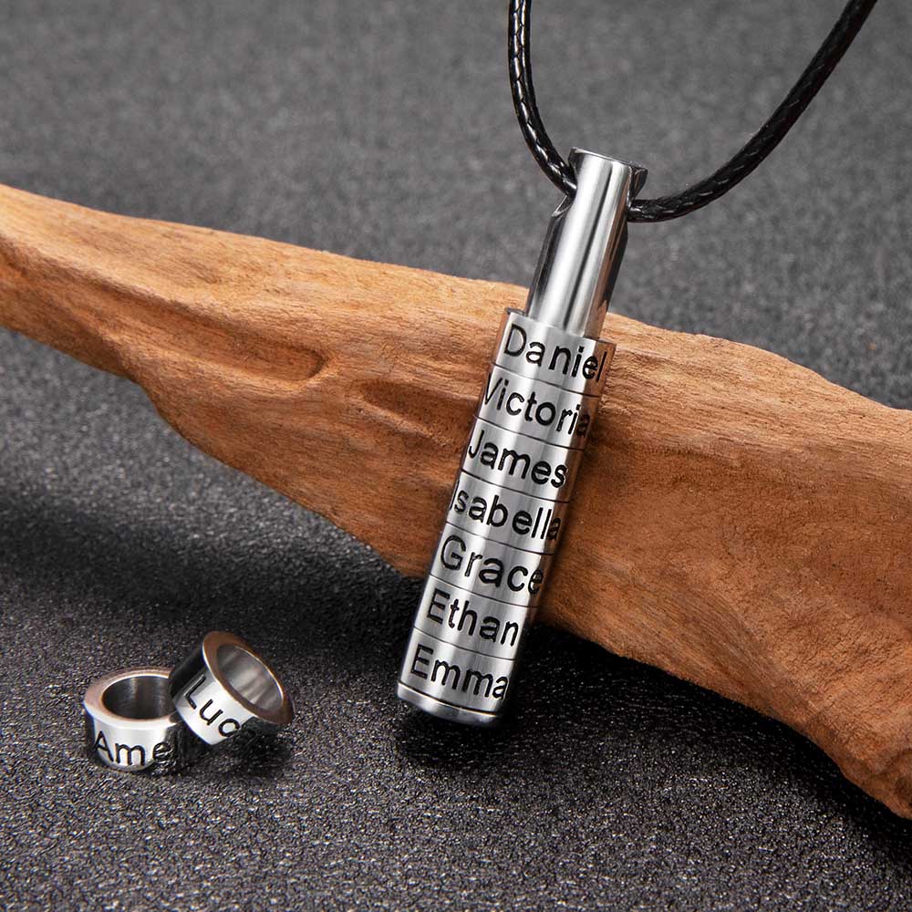 Men’s Family Beads Necklace – Custom Name Pendant