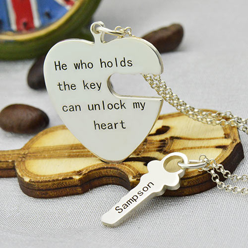 Couples Key & Heart Necklaces Set – Matching Gift