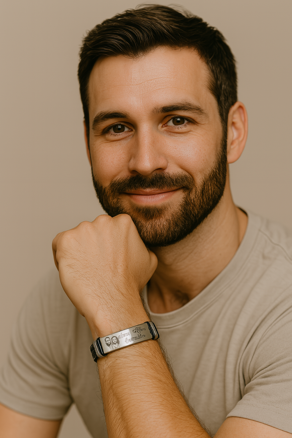 Men’s Photo ID Bracelet – Personalized Engraved Bar