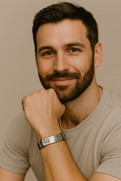 Men’s Photo ID Bracelet – Personalized Engraved Bar