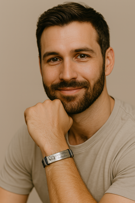 Men’s Photo ID Bracelet – Personalized Engraved Bar